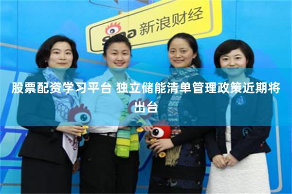 股票配资学习平台 独立储能清单管理政策近期将出台