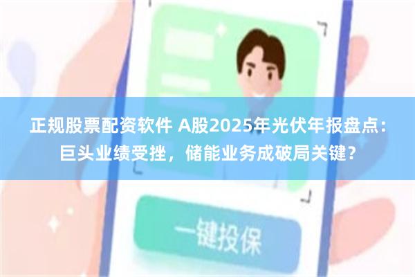 正规股票配资软件 A股2025年光伏年报盘点：巨头业绩受挫，储能业务成破局关键？