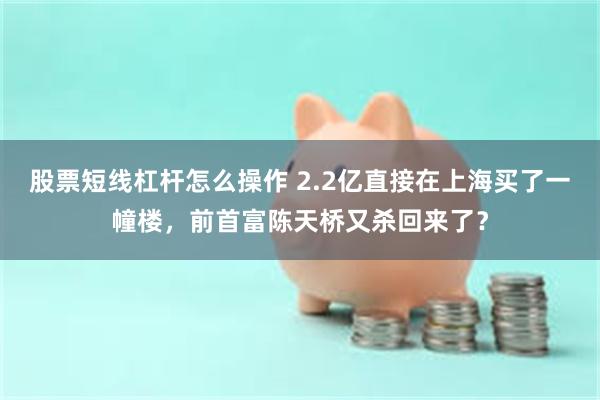 股票短线杠杆怎么操作 2.2亿直接在上海买了一幢楼，前首富陈天桥又杀回来了？